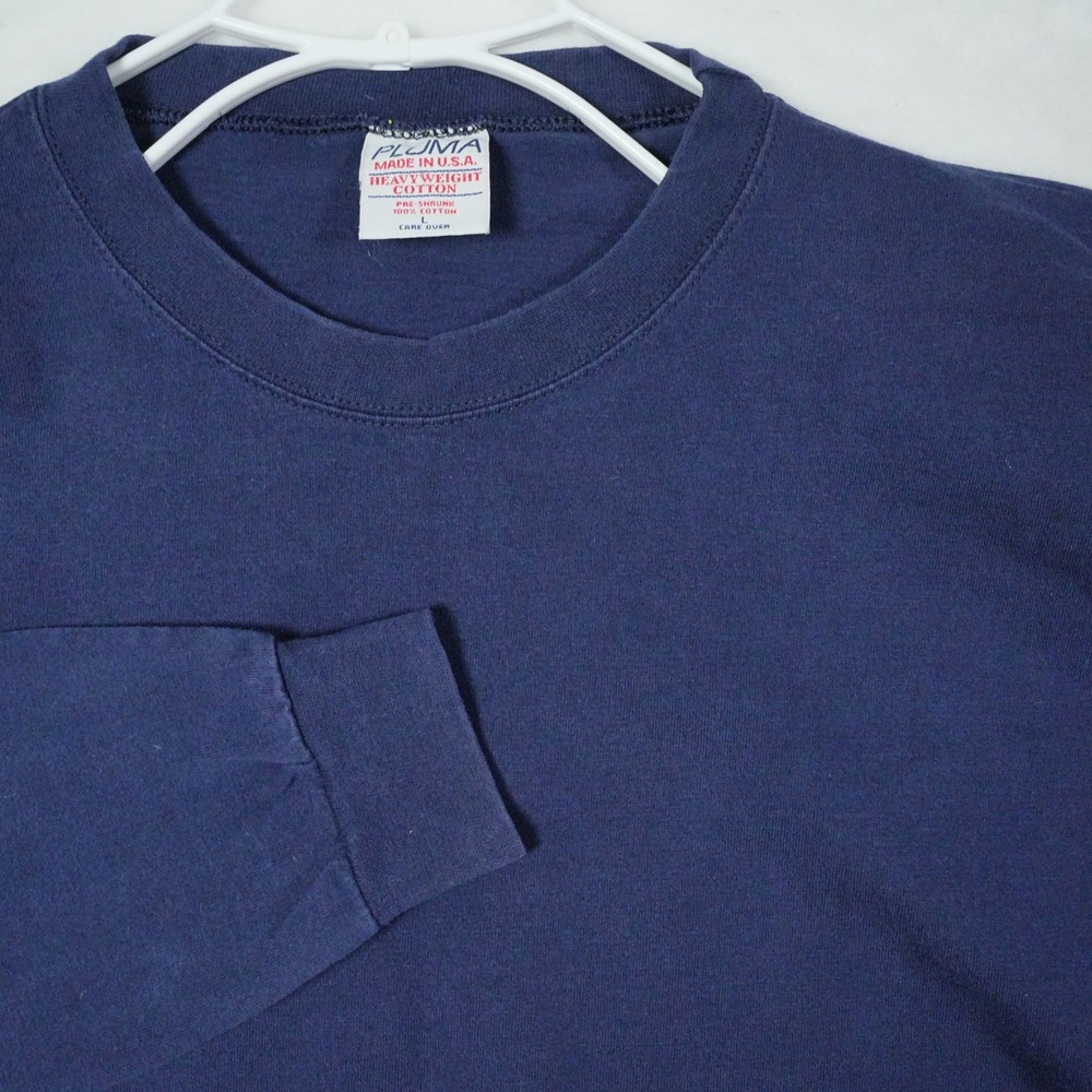 Vintage Pluma Heavyweight Cotton Long Sleeve T-Shirt Navy Blue Made in USA Large